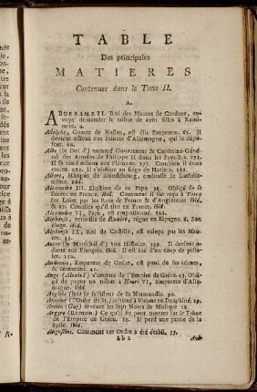 Table Des principales Matieres Contenues dans le Tome II.