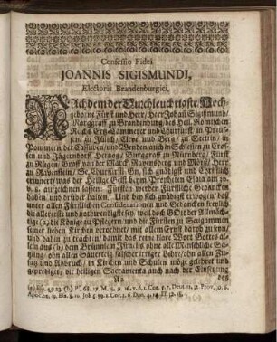 Confessio Fidei Joannis Sigismundi, Electoris Brandenburgici