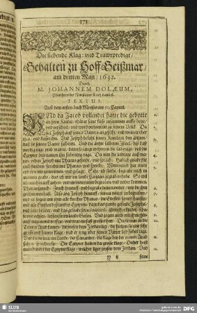 Die siebende Klag: und Trawrpredigt, Gehalten zu Hoff Geißmar, am dritten Maji , 1632