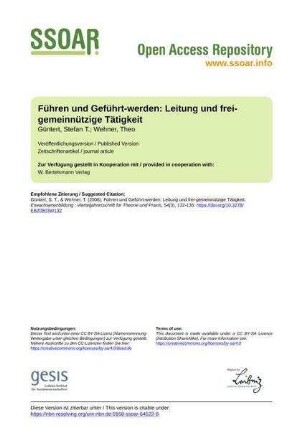 Führen und Geführt-werden: Leitung und frei-gemeinnützige Tätigkeit