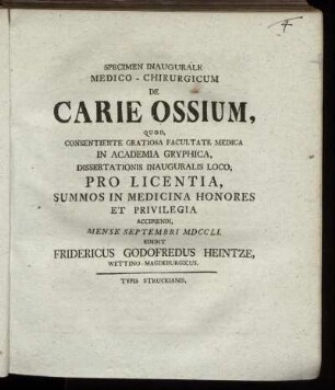 Specimen Inaugurale Medico-Chirurgicum De Carie Ossium