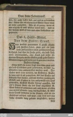 Das 2. Hülfs-Mittel. Von dem Haber-Tranck.
