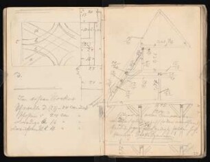 Skizzenbuch: Rathäuser Bocholt, Wernigerode, Goslar, Alsfeld: Rathaus Wernigerode. Fassadendetails mit Erläuterungen, Fachwerkschnitt
