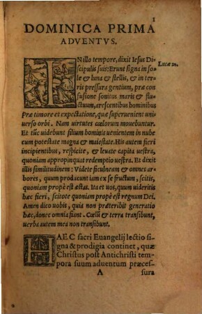 Postillae Sive Enarrationes In Evangelia : Provt Ivxta Ritvm Sanctae Ecclesiae Per singulos Dominicos dies distributa sunt, 1. Ab adventu usque ad pentecosten
