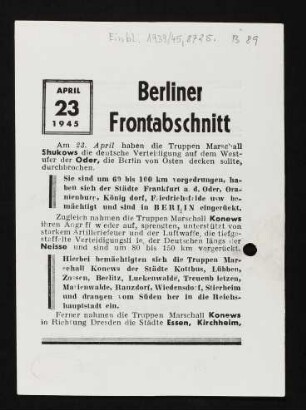 Berliner Frontabschnitt 23. APRIL 1945