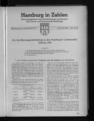 Die Bevölkerungsentwicklung in den Hamburger Gebietsteilen 1950 bis 1957