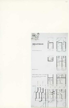 Wohnquartier Alt-Lietzow, Berlin-Charlottenburg (Diplomarbeit bei Willy Kreuer): Skeletthaus, Grundrisse 1:50 und Schnitte
