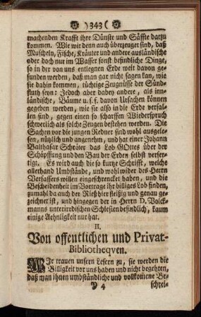 II. Von offentlichen und Privat-Bibliothequen.
