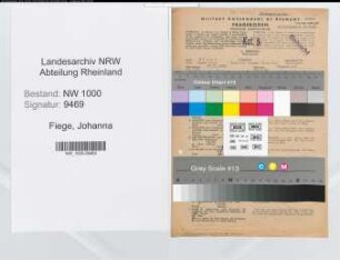 Entnazifizierung Johanna Fiege, geb. 18.11.1922 (Bueroangest.)