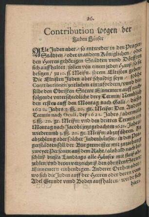 Contribution wegen der Juden Häuser.