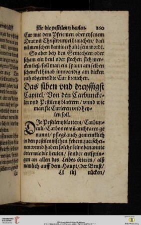 Das siben und dreyssigst Capitel Von den Carbunckelen und Pestilenzen blattern unnd wie man sie Curieren und heylen soll