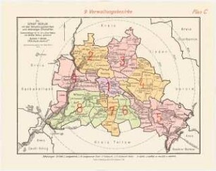 Übersichtskarte mit Kenneichnung der Verwaltungsbezirke, Berlin: Übersichtsplan mit Kennzeichnung der Verwaltungsbezirke - Plan C -, 9 Verwaltungsbezirke 1:180000