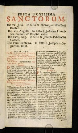 1-8, Festa Novissima Sanctorum