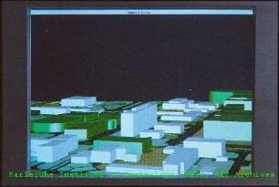 3D-Grafik eines Geländeausschnitts des Kernforschungszentrums Karlsruhe (KfK)