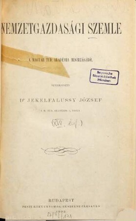 Nemzetgazdasági szemle, 16. 1892