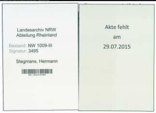 Entnazifizierung Hermann Stegmans , geb. 20.02.1910 (Bankangestellter)