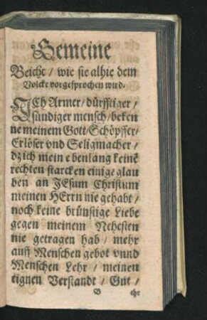 Gemeine Beicht/ wie sie alhie dem Volcke vorgesprochen wird.