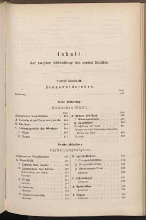Inhalt der zweiten Abtheilung des ersten Bandes.
