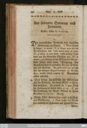 Am siebenten Sonntage nach Trinitatis. Epistel, Röm VI. v. 19 - 23.