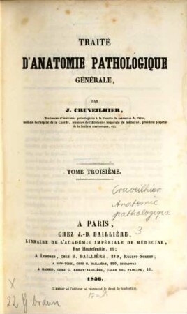 Traité d'anatomie pathologique generale, 3