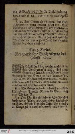 Cap. 9: Geographische Veschreibung des Päbstl. Estats