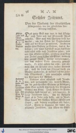 Sechster Zeitpunct. Von der Theilung des israelitischen Königreiches bis zur gänzlichen Zerstörung desselben.