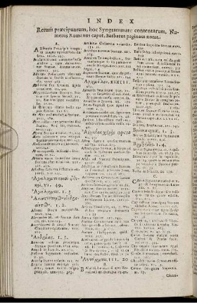 Index Rerum præcipuarum, hoc Syngrammate contentarum. Numerus Romanus caput, Barbarus paginam notat.