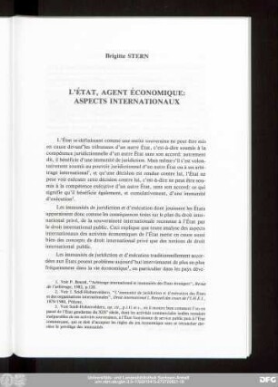 Brigitte Stern L'État, Agent Économique: Aspects Internationaux