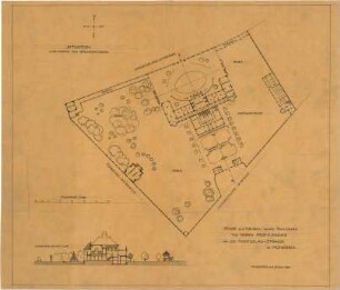 Heilmann & Littmann; München - Bogenhausen, Montgelas-Str.; Schloss für Herrn Prof. Fleischer - Lageplan m. Grundriss EG; Schnitt
