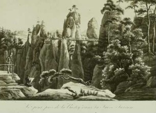 Rathen (Kreis Pirna), Bastei : Ansicht (Sepia-Zeichnung) der Bastei bei Rathen