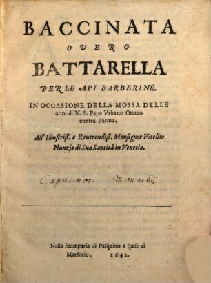 Baccinata overo battarella per le api barberine