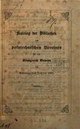 Katalog der Bibliothek des Polytechnischen Vereines für Bayern, 1852