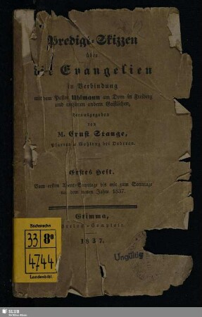 1: Vom ersten Advent-Sonntage bis mit zum Sonntage nach dem neuen Jahre 1837