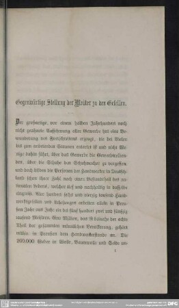 Gegenwärtige Stellung der Meister zu den Gesellen