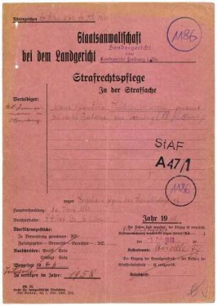 Angeklagte: Klausmann, Maria Blandine (Schwester Fraterna); Gengenbach *08. 09.1899 in Lienberg; + ? Delikt: Vergehen gegen das Heimtückegesetz Tatort: Gengenbach Tatzeit: Dezember 1941