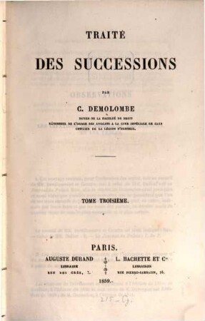 Cours de code Napoléon, 15. Traité des successions ; 3