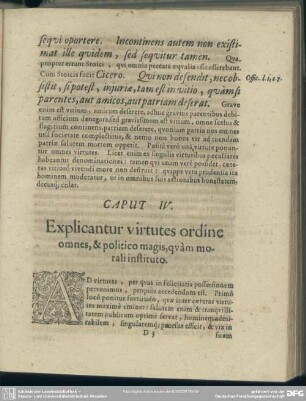 Caput IV. Explicantur virtutes ordine omnes, & politico magis, quam morali instituto