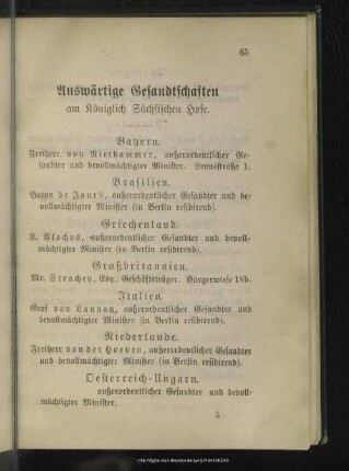 Auswertige Gesandtschaften am Königlich Sächsischen Hofe