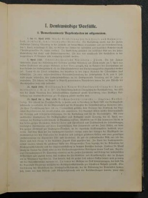 I. Denkwürdige Vorfälle.