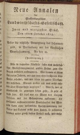Zwey und vierzigstes Stück. Den 18ten October 1815.