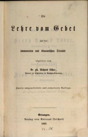 Die Lehre vom Gebet aus der immanenten und ökonomischen Trinität