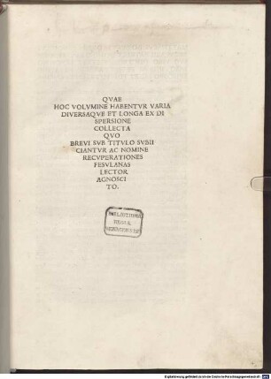 [Recuperationes Faesulanae], [1]. [Opuscula et orationes]