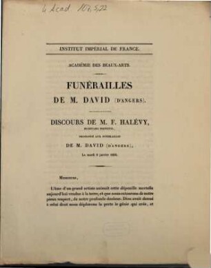 Funérailles de M. David (d'Angers) : Discours de M. F. Halévy ... le mardi 8 janvier 1856