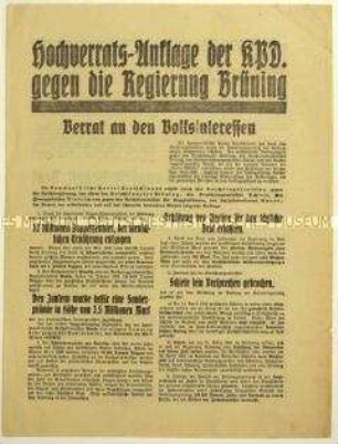 Flugblatt der KPD mit ihrer Hochverrats-Anklage an die Reichsregierung auf Grund der Sozial- und Wirtschaftspolitik