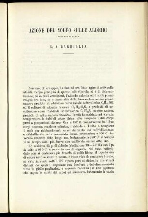 Azione Del Solfo Sulle Aldeidi