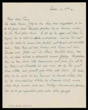 Brief von Rudolf Ehrenberg an Franz Rosenzweig