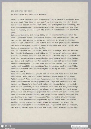 Das könnten wir sein : Zu Gedichten von Gabriele Wohmann