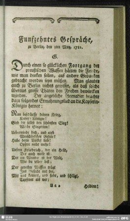 Funfzehntes Gespräche, zu Berlin, den 3ten May, 1782
