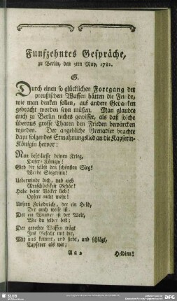 Funfzehntes Gespräche, zu Berlin, den 3ten May, 1782