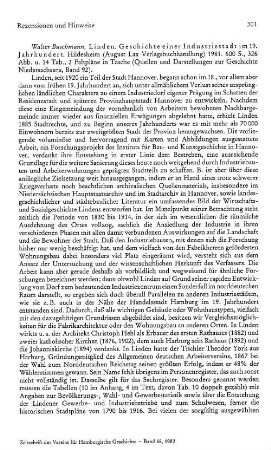 Buschmann, Walter :: Linden, Geschichte einer Industriestadt im 19. Jahrhundert, (Quellen und Darstellungen zur Geschichte Niedersachsens, 92) : Hildesheim, Lax, 1981